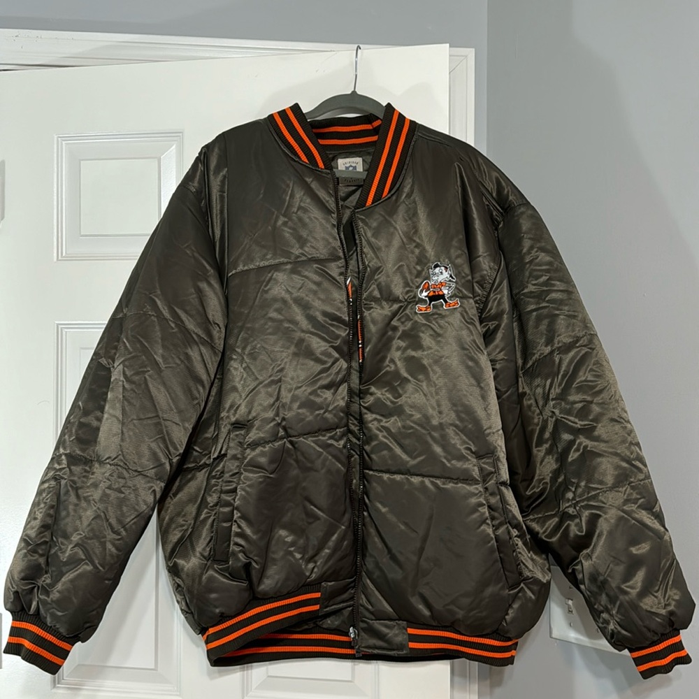 CLEVELAND BROWNS MENS BROWN REVERSIBLE SATIN BIG AND TALL LIGHT WEIGHT JACKET